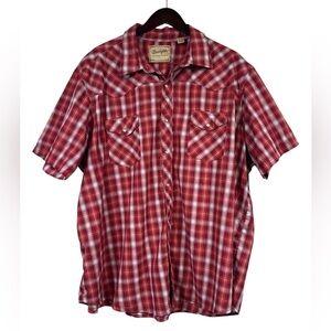 Wrangler Men’s Pearl Snap Cotton Classic Button Down Red Plaid Shirt Size 3XL